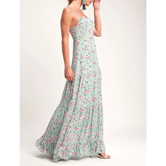 Lulus Melissa Light Sage Green Floral Print Tiered Maxi Dress - Picture 2 of 8